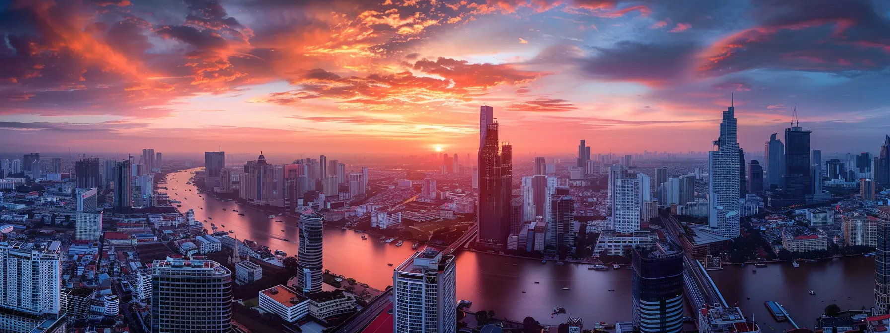 a breathtaking aerial view of a bustling city skyline at sunset, interwoven with ethereal, glowing network lines symbolizing the advantages of cloud-based architecture.