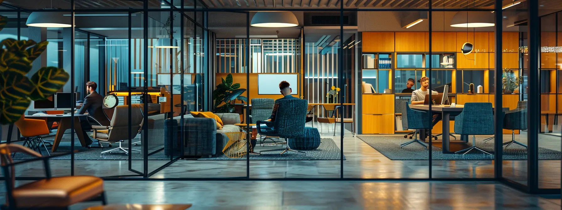 a dynamic, modern office environment buzzes with vibrant communication, showcasing diverse professionals seamlessly engaging through advanced unified communication technology, illuminated by warm, ambient lighting.
