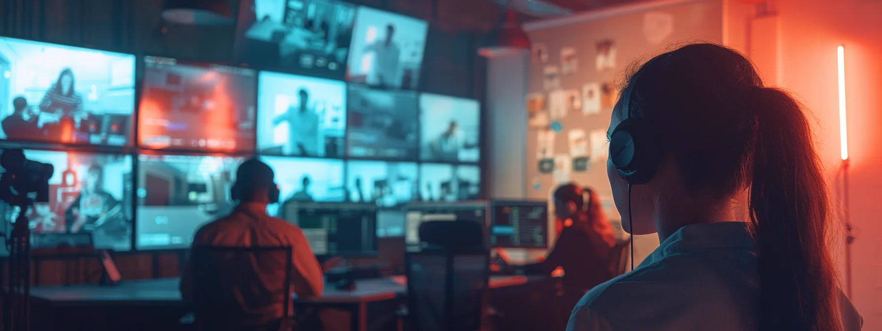 a modern office space featuring diverse professionals engaged in dynamic video conferencing, showcasing the seamless integration of unified communications technology with vibrant screens displaying collaborative tools and real-time data.