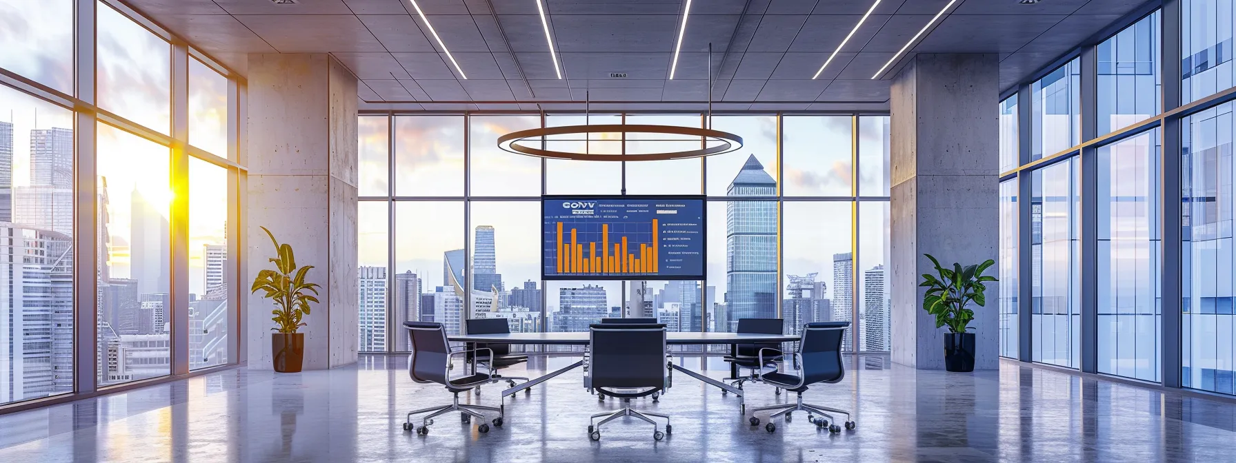 a sleek, modern office space bathed in natural light, featuring a digital dashboard displaying real-time analytics and cloud connectivity, symbolizing the transformative power of managed cloud services in enhancing business efficiency.