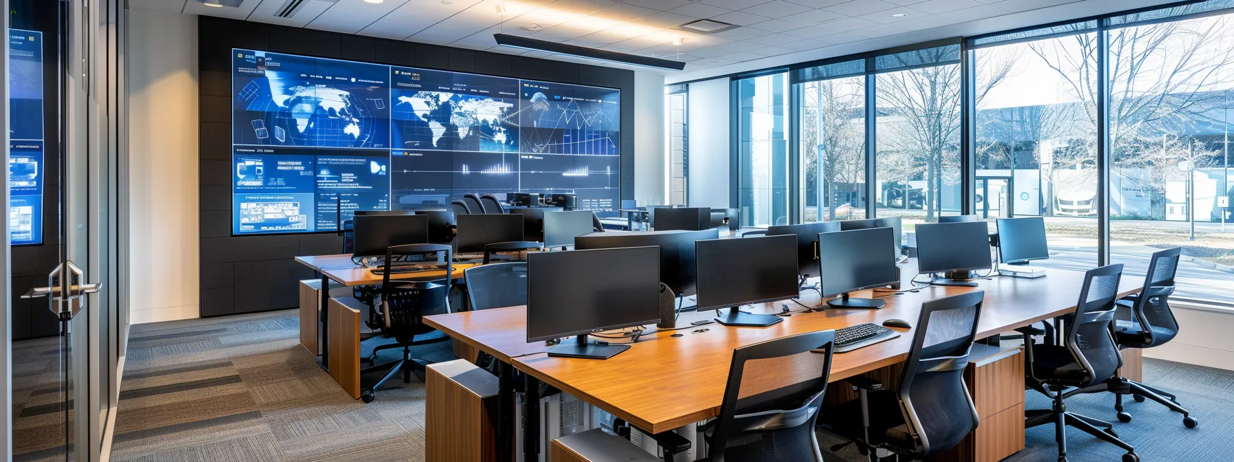 a sleek, modern office workspace bathed in soft natural light, featuring a large screen displaying dynamic cloud security graphics, symbolizing robust protection and innovation for businesses.