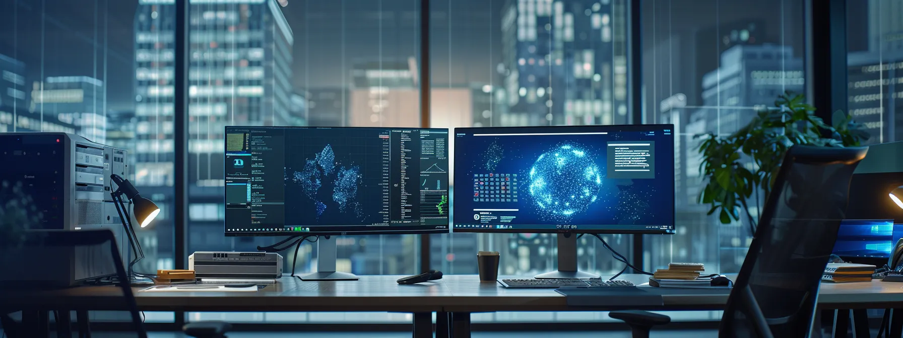 a sleek, modern office hosts a striking visual comparison of two computer screens side by side, one displaying a dated interface representing old ai technology and the other showcasing a vibrant, cutting-edge design that highlights the evolution of ai methods.