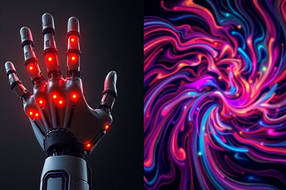 Robotic hand and abstract patterns