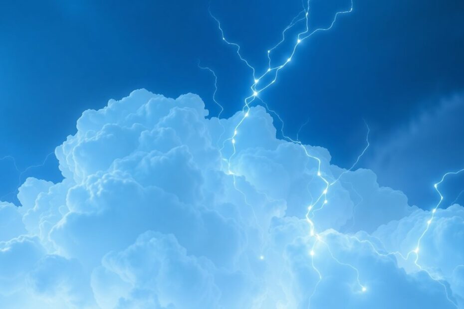 Abstract cloud formation with glowing blue and white tendrils.