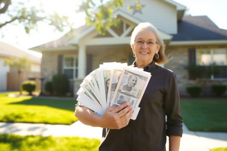 Texas homeowner with bills outside house.
