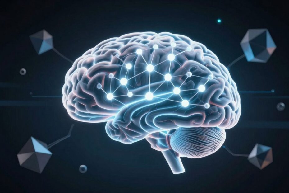 AI brain with glowing nodes and pathways