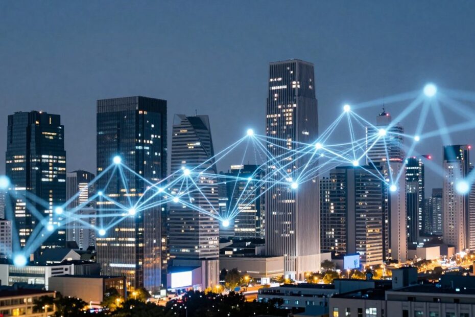 Cityscape with digital data connections