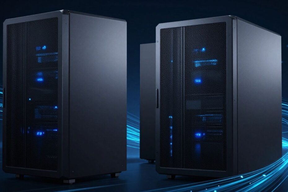 Dell cloud storage servers with digital data streams.